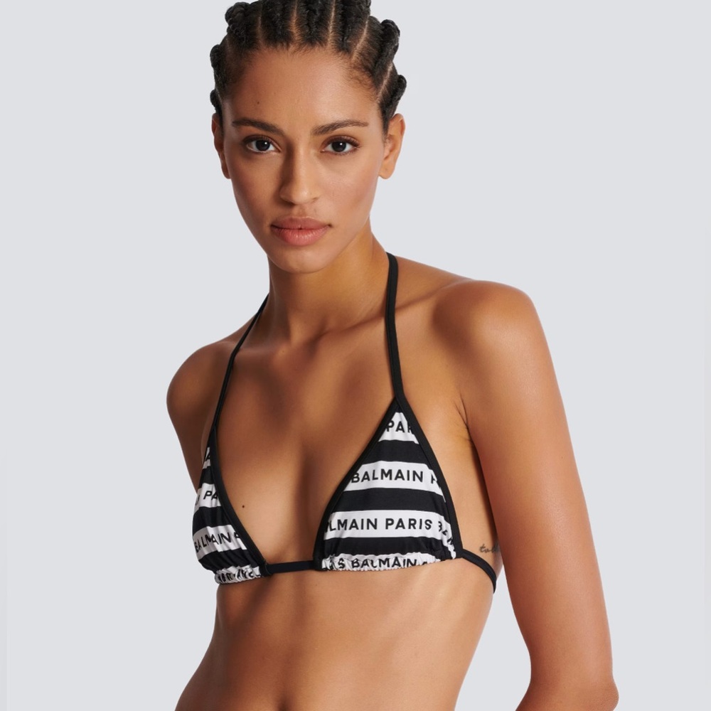 Balmain Paris printed lycra triangle bikini top